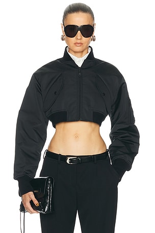 Balenciaga Cropped Bomber Jacket in Black