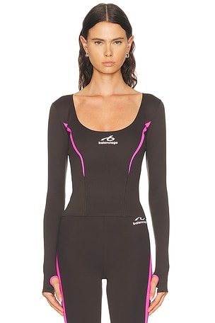 Balenciaga Long Sleeve Fitted Top in Brown