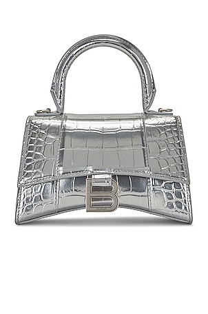 Balenciaga XS Hourglass Top Handle Bag in Metallic Silver