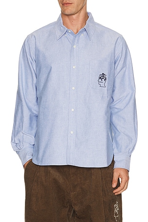 Brain Dead Brooks Brothers California Selvedge Oxford Button Up Shirt in Blue