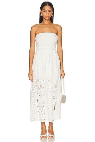 HEMANT AND NANDITA Ruched Bodice Midi Dress in White