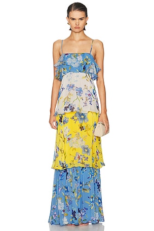 HEMANT AND NANDITA Tiered Maxi Dress in Blue