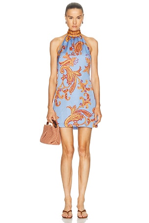 HEMANT AND NANDITA Halter Mini Dress in Blue