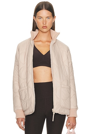 Beyond Yoga Reversible Quilted Fleece Jacket in Nude