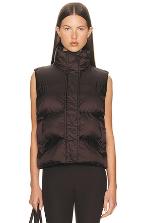Beyond Yoga Big Cozy Puffer Vest in Chocolate