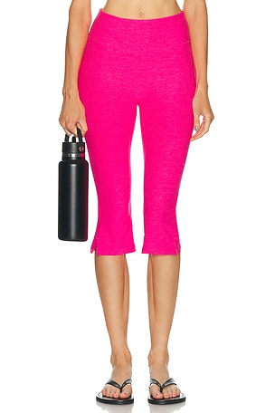 Beyond Yoga Spacedye Midi Rise Slit Capri Legging in Pink