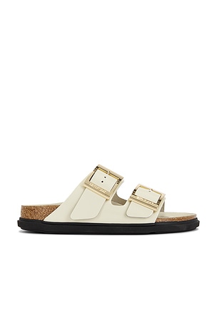 BIRKENSTOCK Arizona Droplet Buckle High Shine Sandal in Cream
