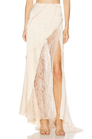 Blumarine Satin And Lace Skirt in Cream