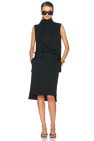 Brandon Maxwell Noa Mock Neck Sleeveless Dress in Black