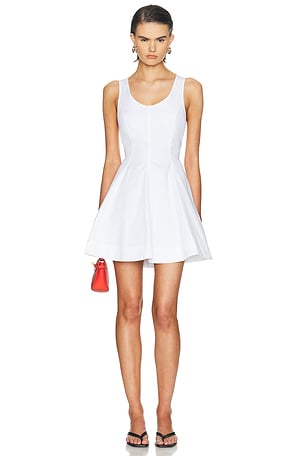 Brandon Maxwell Poppy Scoopneck Mini Dress in White