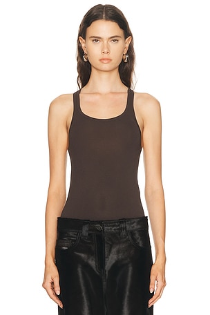 Brandon Maxwell Raven Knit Tank Top in Brown