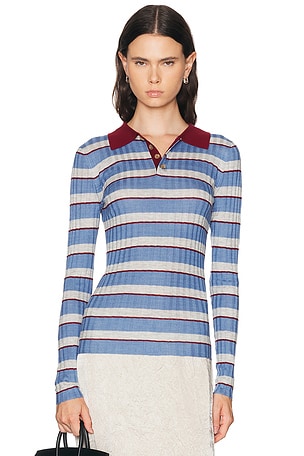 Brandon Maxwell Joni Polo Top in Blue