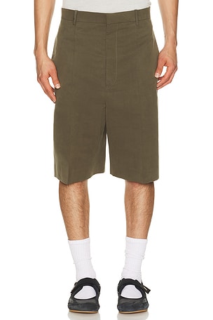 Bottega Veneta Cotton Silk Crinkled Toile Shorts in Olive