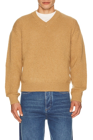 Bottega Veneta Cashmere Off Gauge V Neck Sweater in Brown