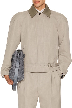 Bottega Veneta Dry Wool Melange Toile Zip Blouson in Light Grey