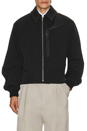 Bottega Veneta Nylon Cotton Tech Twill Blouson Intrecciato Collar in Black