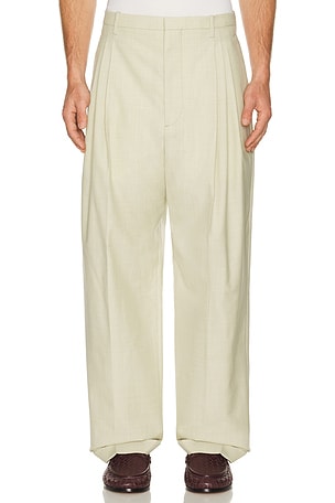 Bottega Veneta Wool Cotton Melange Gabardine Trousers in Beige