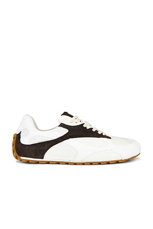 Bottega Veneta Orbit Flash Sneaker Soft Suede Nylon Nappa in White,Black