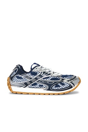 Bottega Veneta Orbit Lace-Up Sneaker Technical Fishnet in Metallic Silver