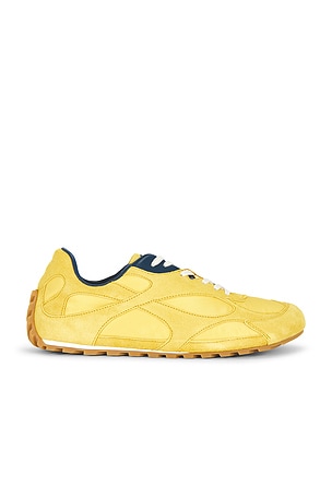 Bottega Veneta Orbit Flash Sneaker Soft Suede Nylon Nappa in Yellow