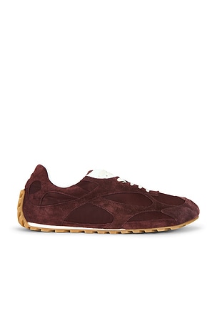 Bottega Veneta Orbit Flash Sneaker Soft Suede Nylon Nappa in Burgundy