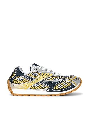 Bottega Veneta Orbit Lace-Up Sneaker Technical Fishnet in Metallic Gold