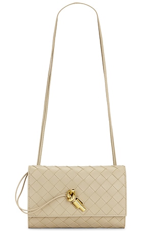 Bottega Veneta Andiamo Wallet On Strap in Cream