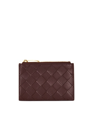 Bottega Veneta Intrecciato Zipped Card Case in Burgundy