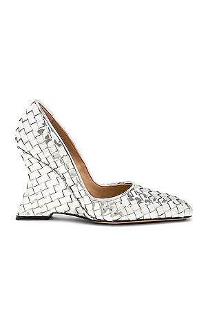 Bottega Veneta Stretch Ankle Strap Wedge Sandal in Cane Bottega Veneta Stretch Ankle Strap Wedge Sandal in Cane