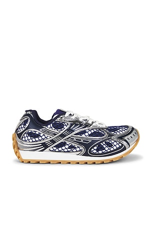 Bottega Veneta Orbit Sneaker in Navy,Metallic Silver
