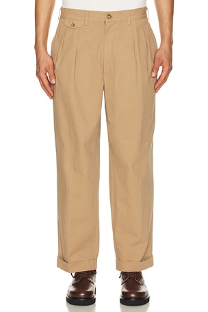 Beams Plus 2 Pleats Trousers Twill in Brown