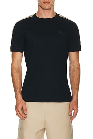 Burberry Check Sleeve Tee in Navy