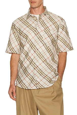 Burberry Roland Short Sleeve Check EKD Shirt in Beige