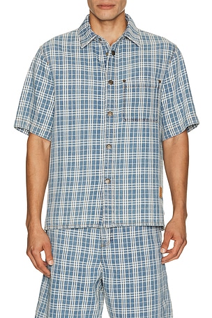 Burberry Donald Short Sleeve Check Denim Shirt in Blue