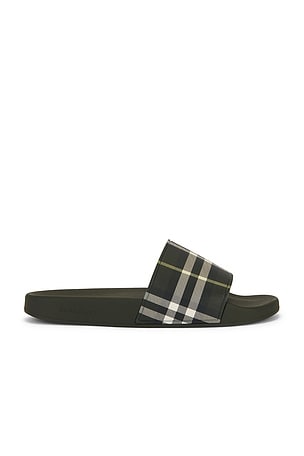 Burberry Furley Check Sllides in Black