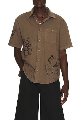 By Parra Crooked Face Short Sleeve Shirt in Brown