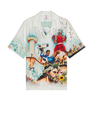 BODE See You At The Barn Short Sleeve Shirt in White Green