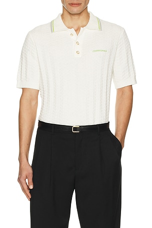 Casablanca Tennis Boucle Polo Shirt in White