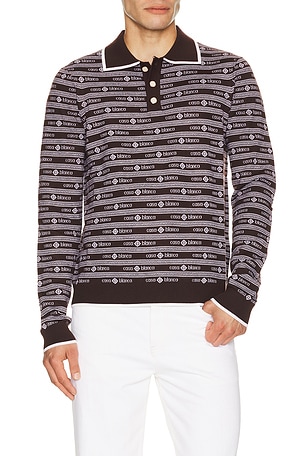 Casablanca Wordmark Long Sleeve Polo in Brown