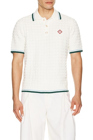 Casablanca Boucle Short Sleeve Polo in White
