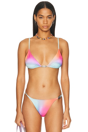 Casablanca Triangle Bikini Top in Pink,Teal