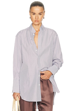 Comme Si Mandrin Collar Tunic Top in White