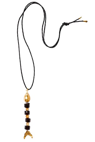 CHAN LUU Beaded Fish Pendant Necklace in Brown