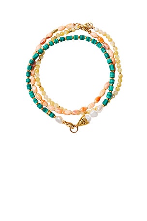CHAN LUU Beaded Bracelet Set in Teal,Beige