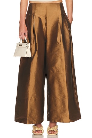 CHAN LUU Techno Taffeta Ultra Wide Leg Trouser in Metallic Bronze