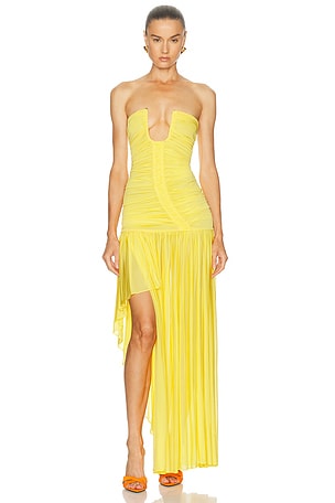 Christopher Esber Arced Orion Strapless Gown in Yellow