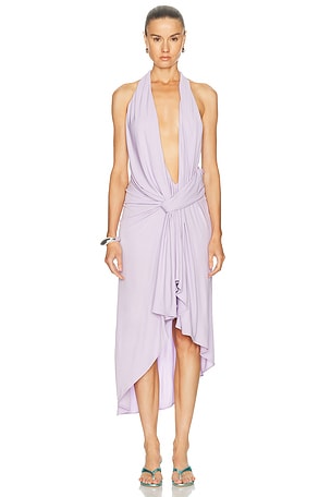 Christopher Esber Spire Cascade Midi Dress in Lavender
