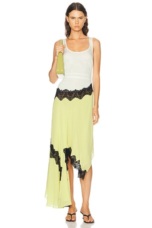 Christopher Esber Cutaway Lace Gathered Tank Dress in Yellow
