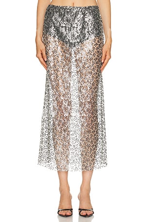 Christopher Esber Sequined Lace Column Skirt in Metallic Silver