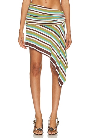 Christopher Esber Stripe Knit Extension Drape Mini Skirt in Green